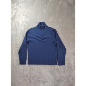 J Crew Sweater Mens M Blue 100% LambsWool 1/4 Zip Knit Preppy Casual Americana